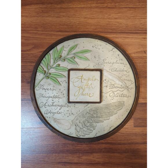 Angela Gather Here Plaque - Textured Stone Angel Art - Christian Home Art - Picture 1 of 4